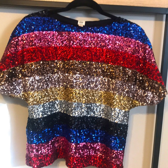 Gap Sequin Striped shortsleeved Top - Picture 1 of 5